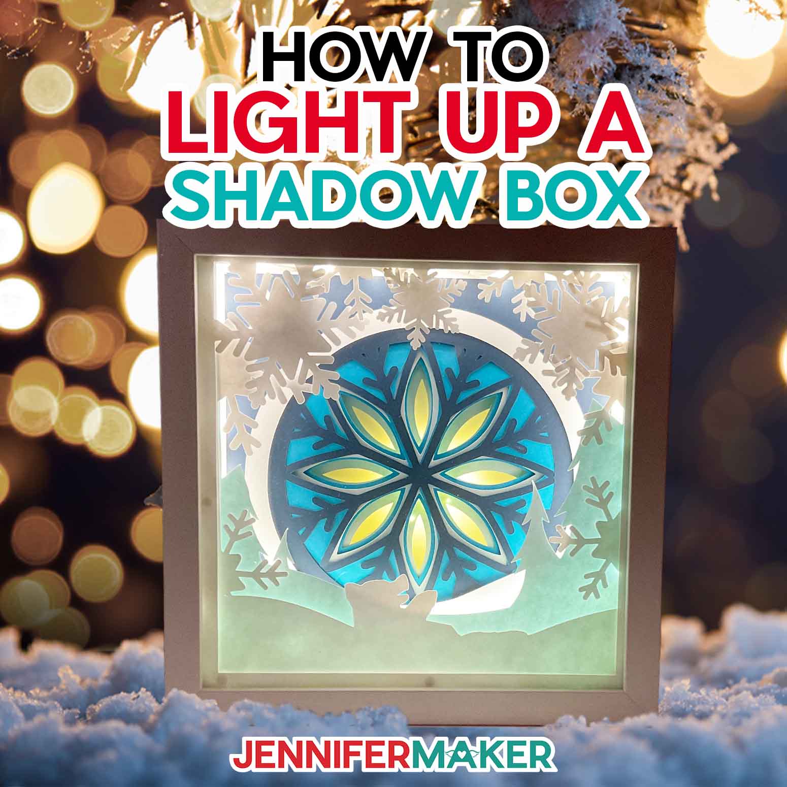 Snowflake and bear lighted shadow box tutorial preview.