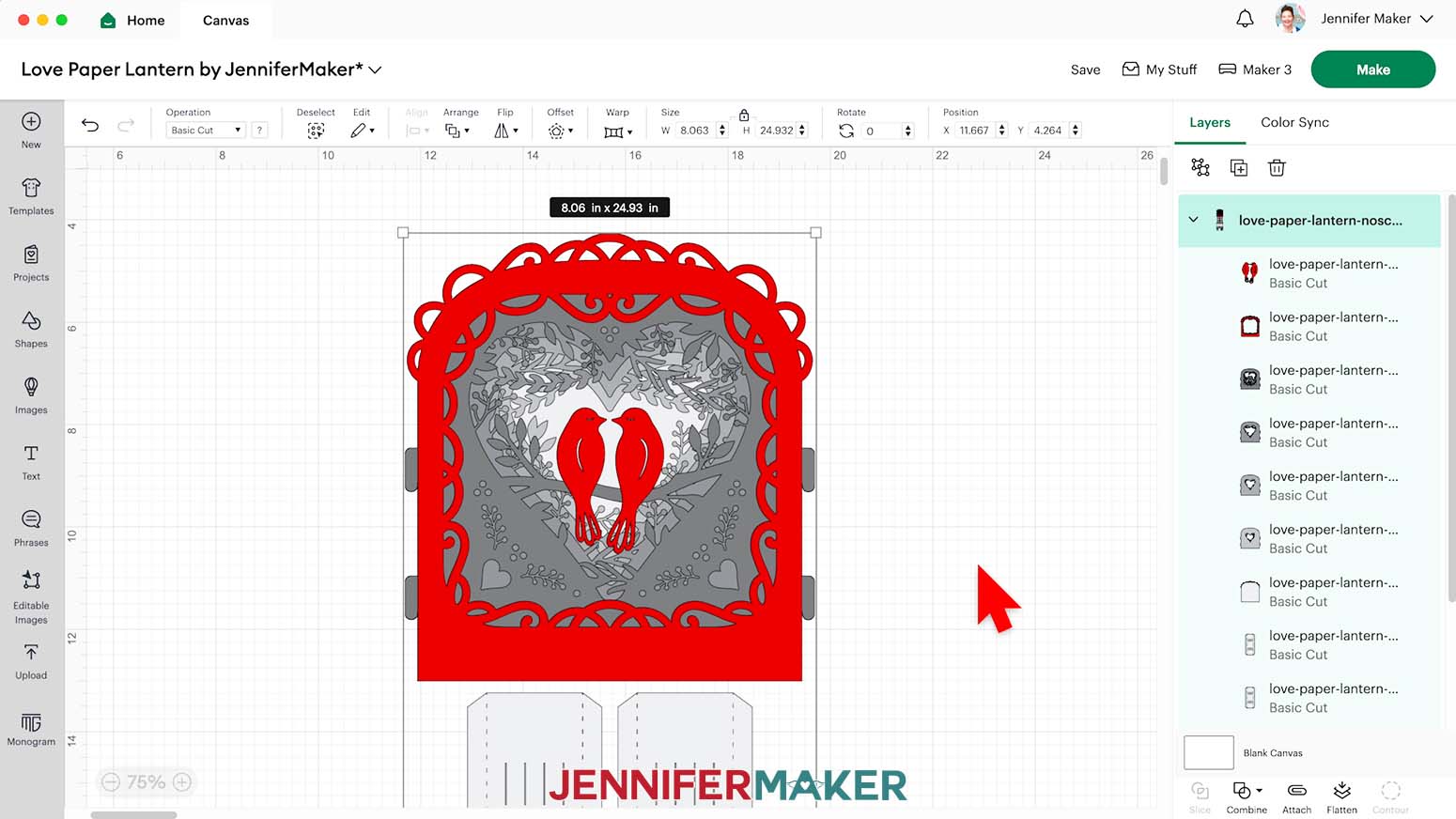Love paper lantern design on the Cricut Design Space canvas