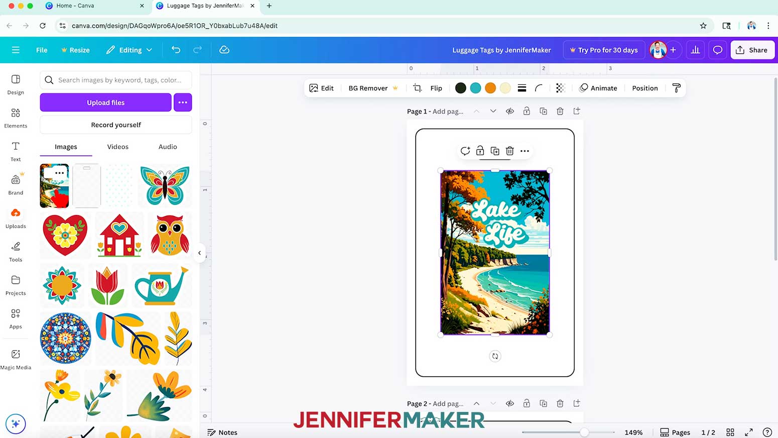 The Lake Life Done for you design is centered on the page inside the template.