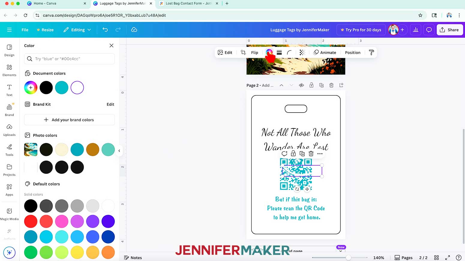The white arrow is selected and the hand cursor hovers over the color picker icon.