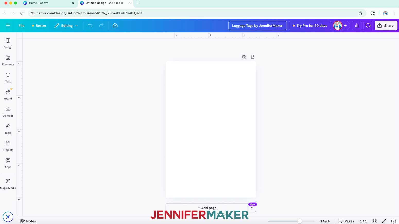 The canva design canvas is open and there is a new name typed in.