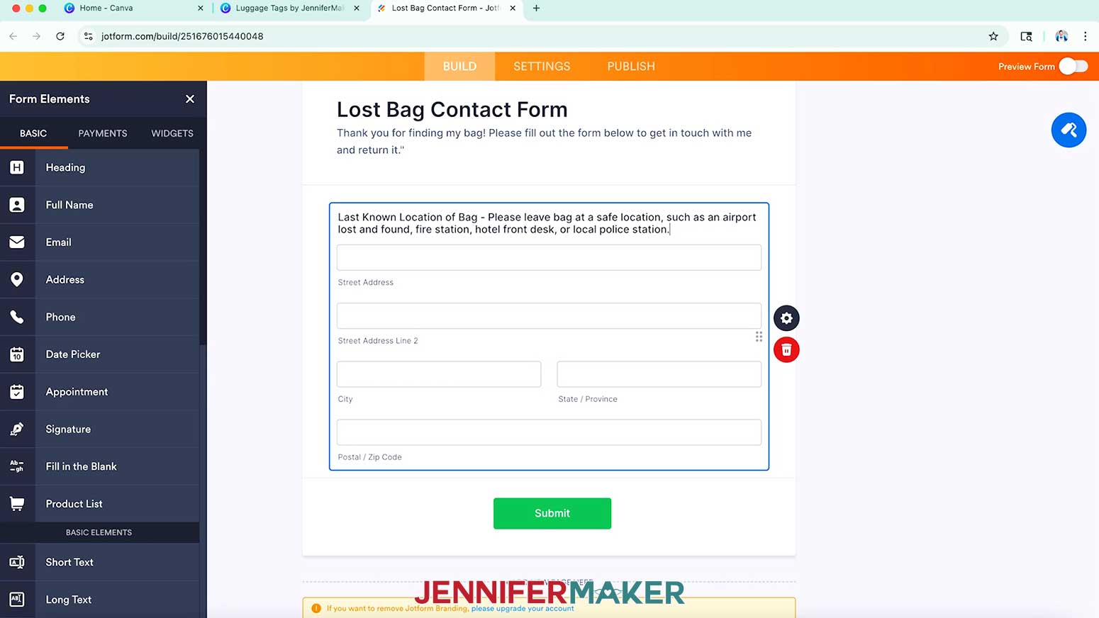 The cursor is in the address element and the text has been updated.