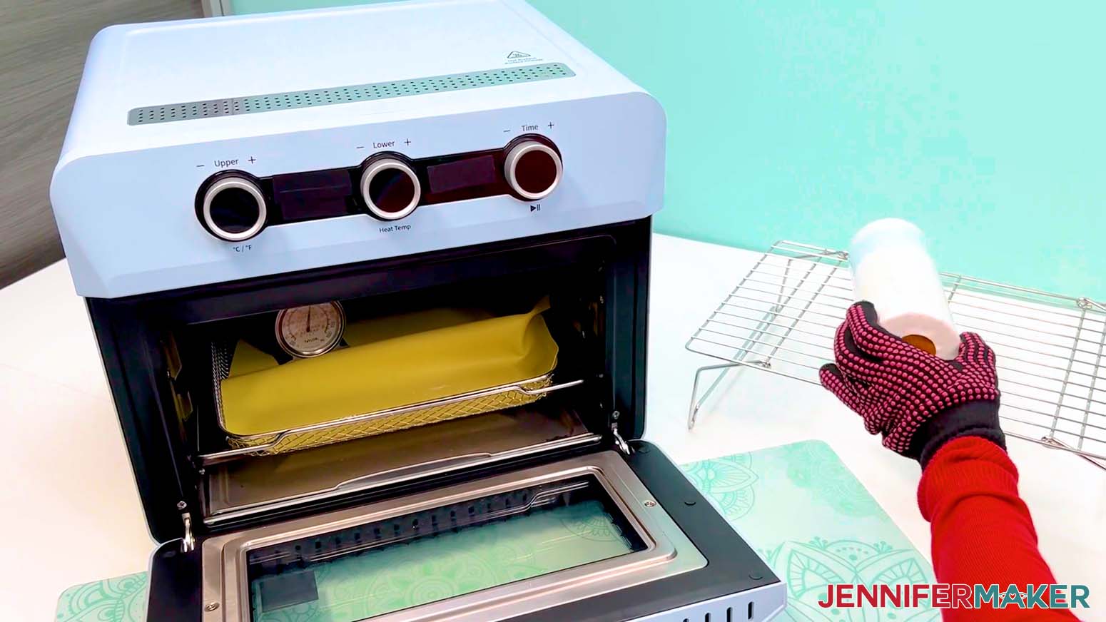 Place the hot sublimation design tumbler onto a cooling rack.