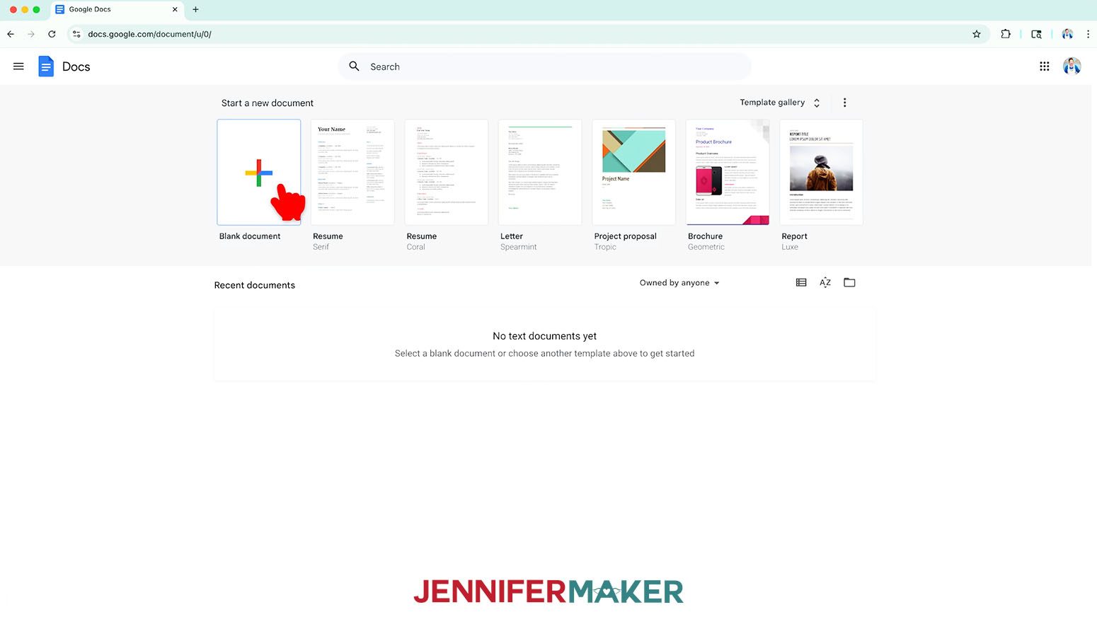 Choose to make a blank document in Google Docs to prepare the sublimation tumbler design for printing.