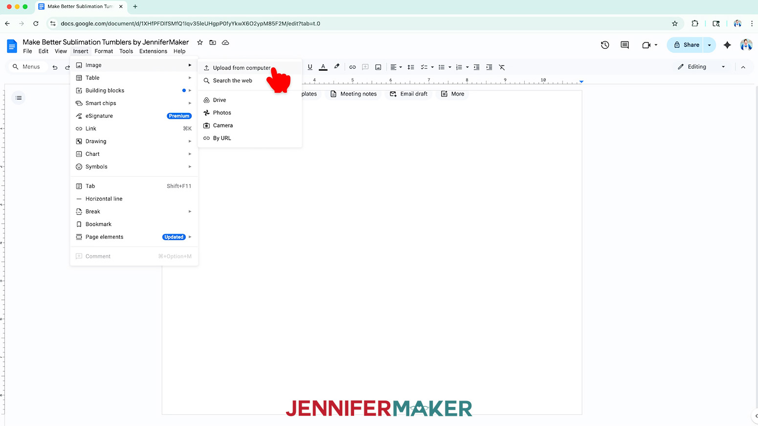 Upload the sublimation tumbler design to the Google Docs page.