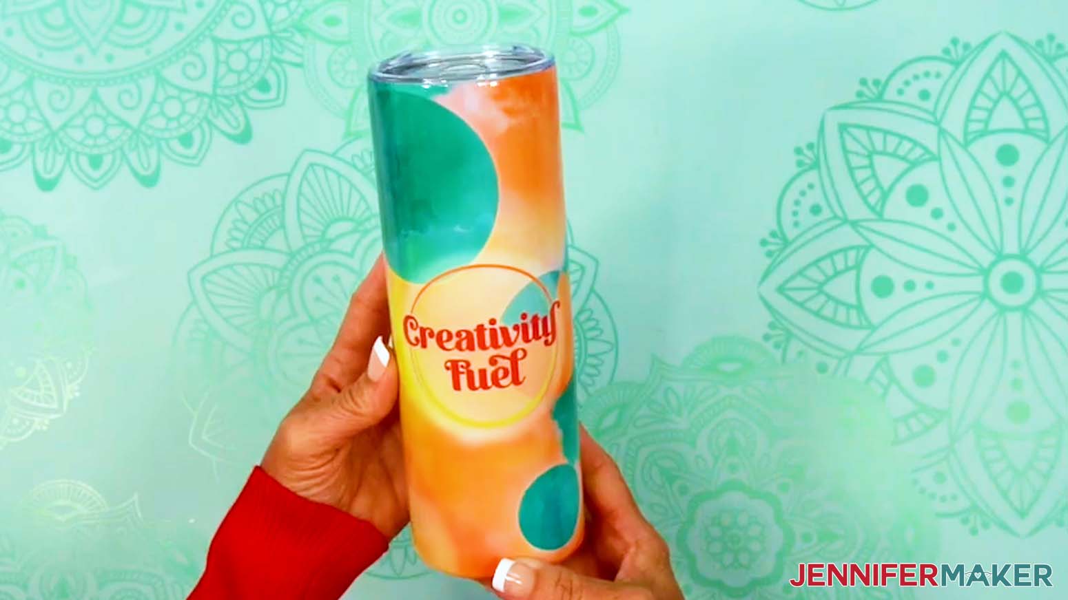 The finished solid seam sublimation design tumbler is ready to use.