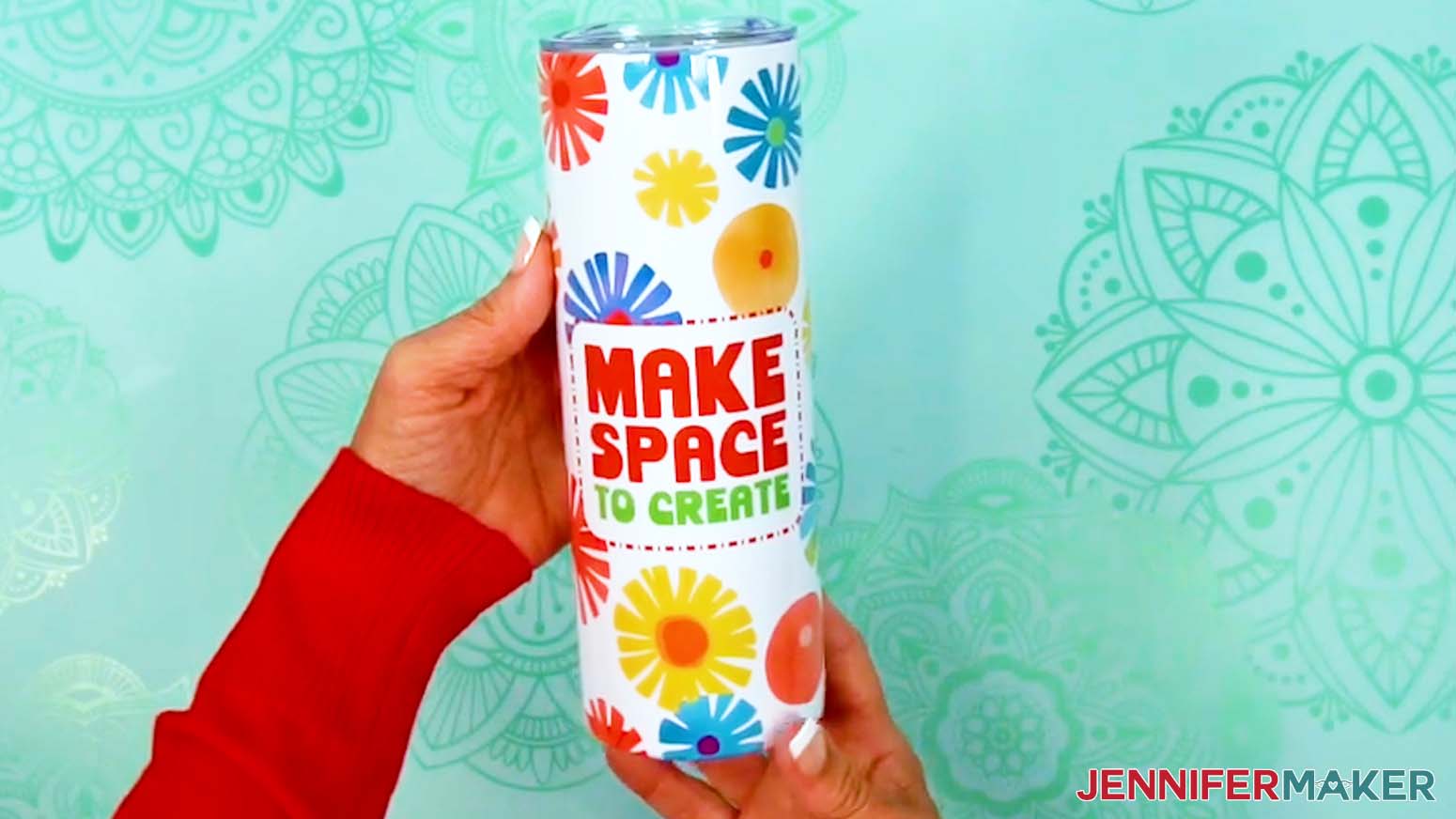 The finished uneven seam sublimation design tumbler is ready to use.