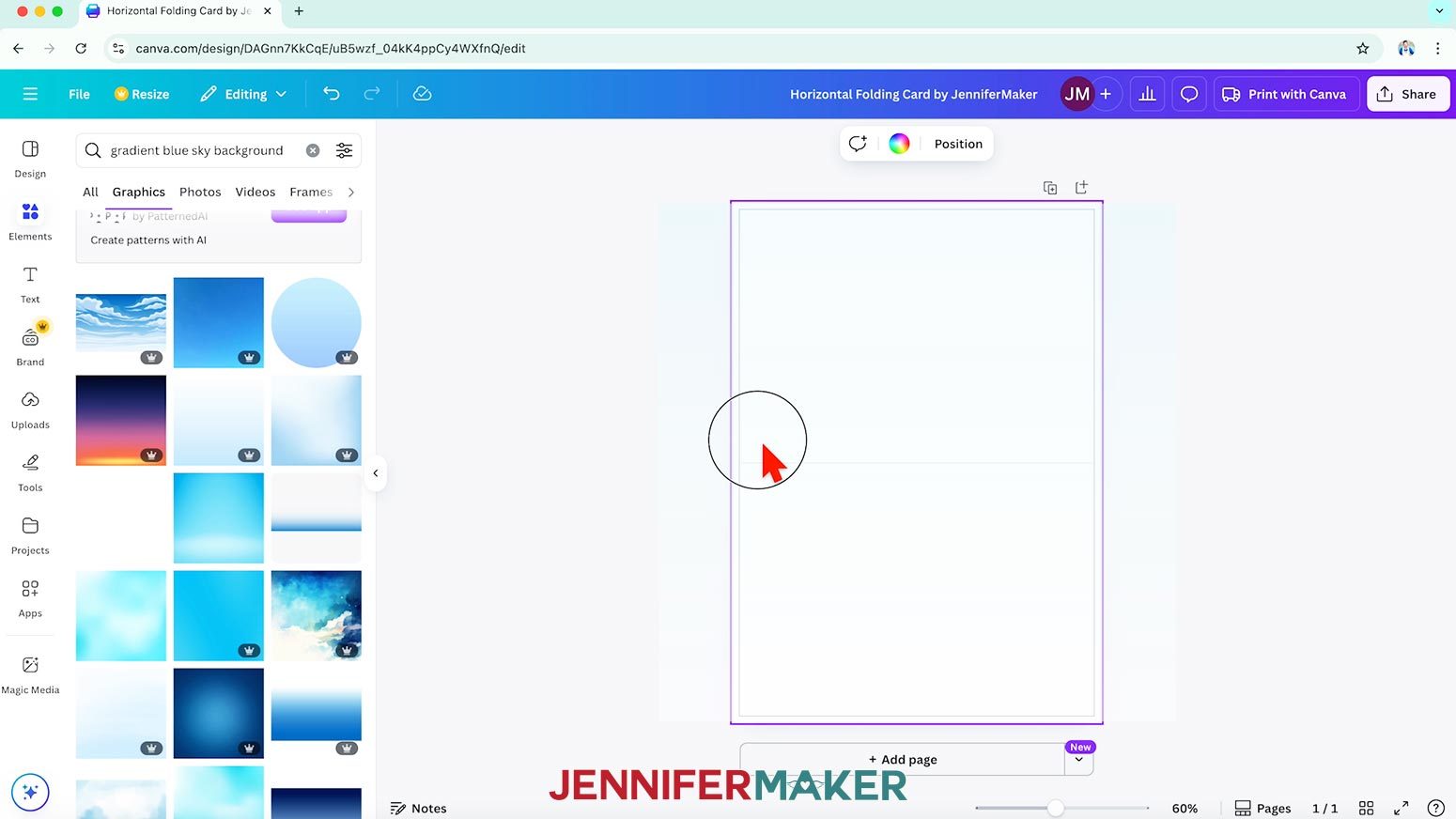 Click and drag the background to the card template to fill the template with the image.