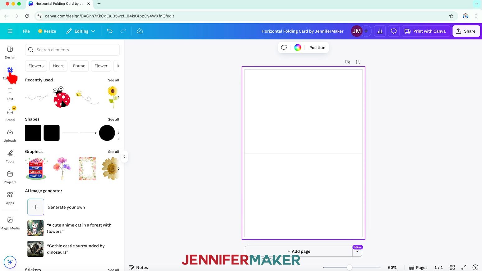 Click on the Elements icon on the left side of the screen to browse images.