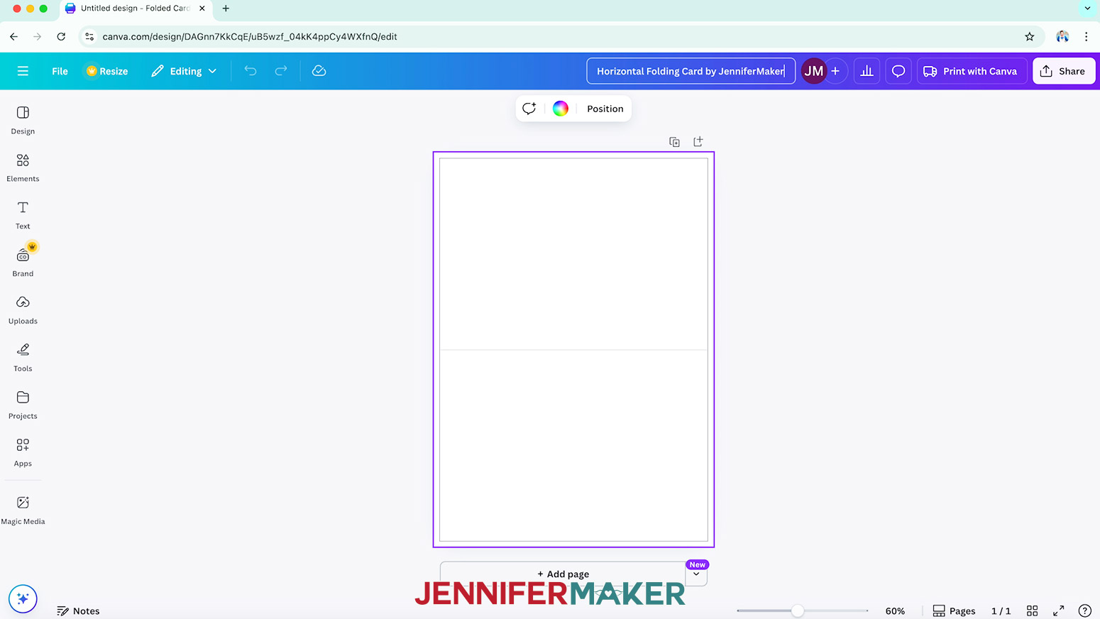 Change the title of the project to "Horizontal Folding Card."