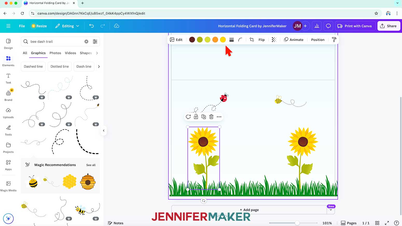 The color swatches indicate the colors in an element can be modified.