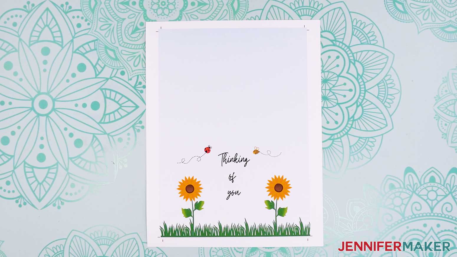 Printed folding card with crop marks.