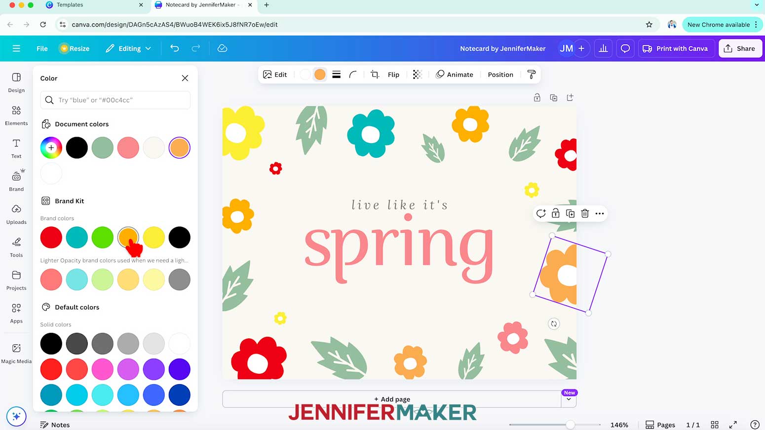 Change the rest of the flowers to shades of yellow, orange, teal, and red.