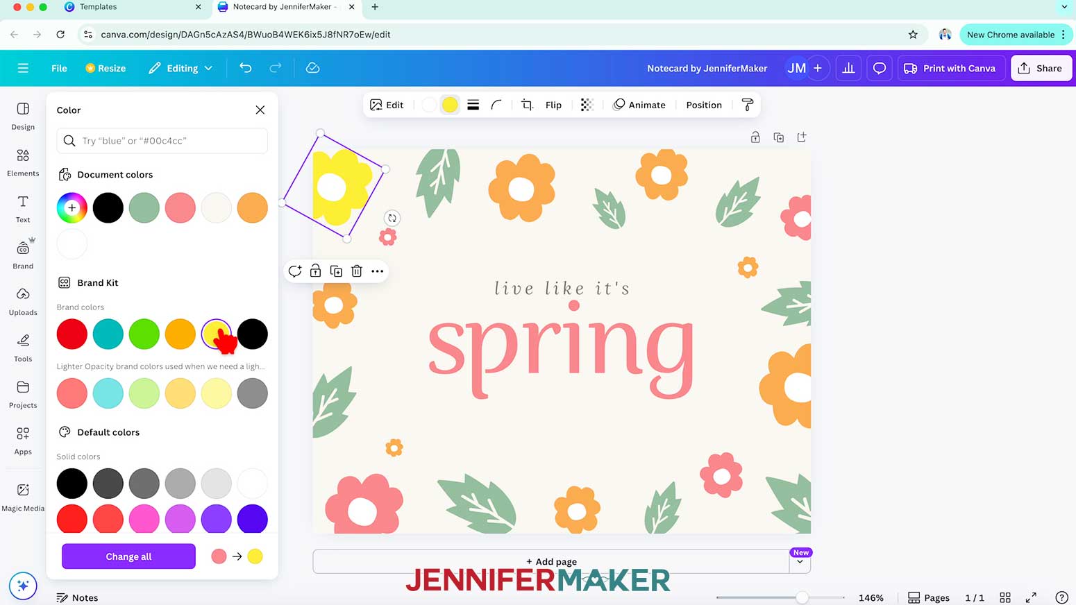 Click on the top left flower and change the color to yellow.