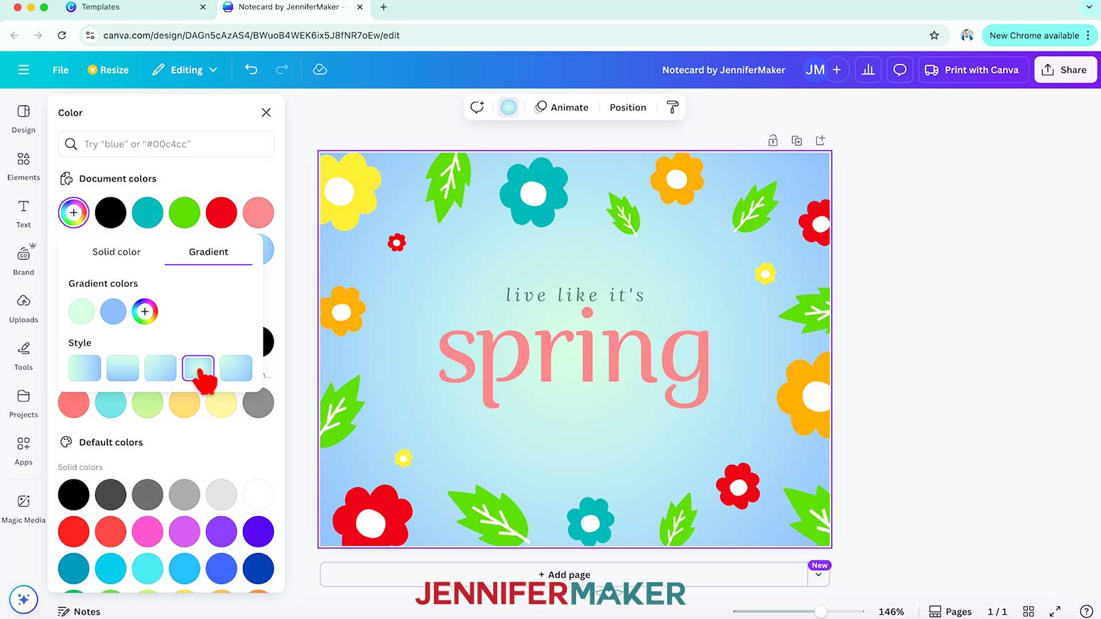 Change the gradient style to have the center green and the outer area blue.
