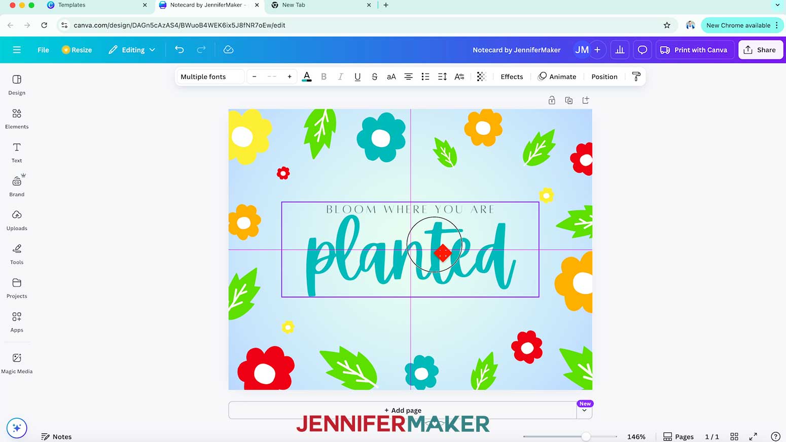 Center the text in the middle of the card by using the guidelines.