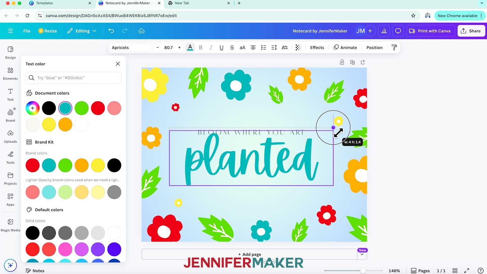 Use the corner of the text box to resize the word.
