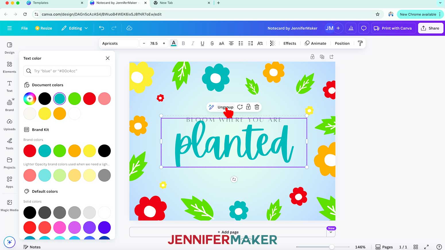 Click the "Ungroup" icon to separate the lines of text.