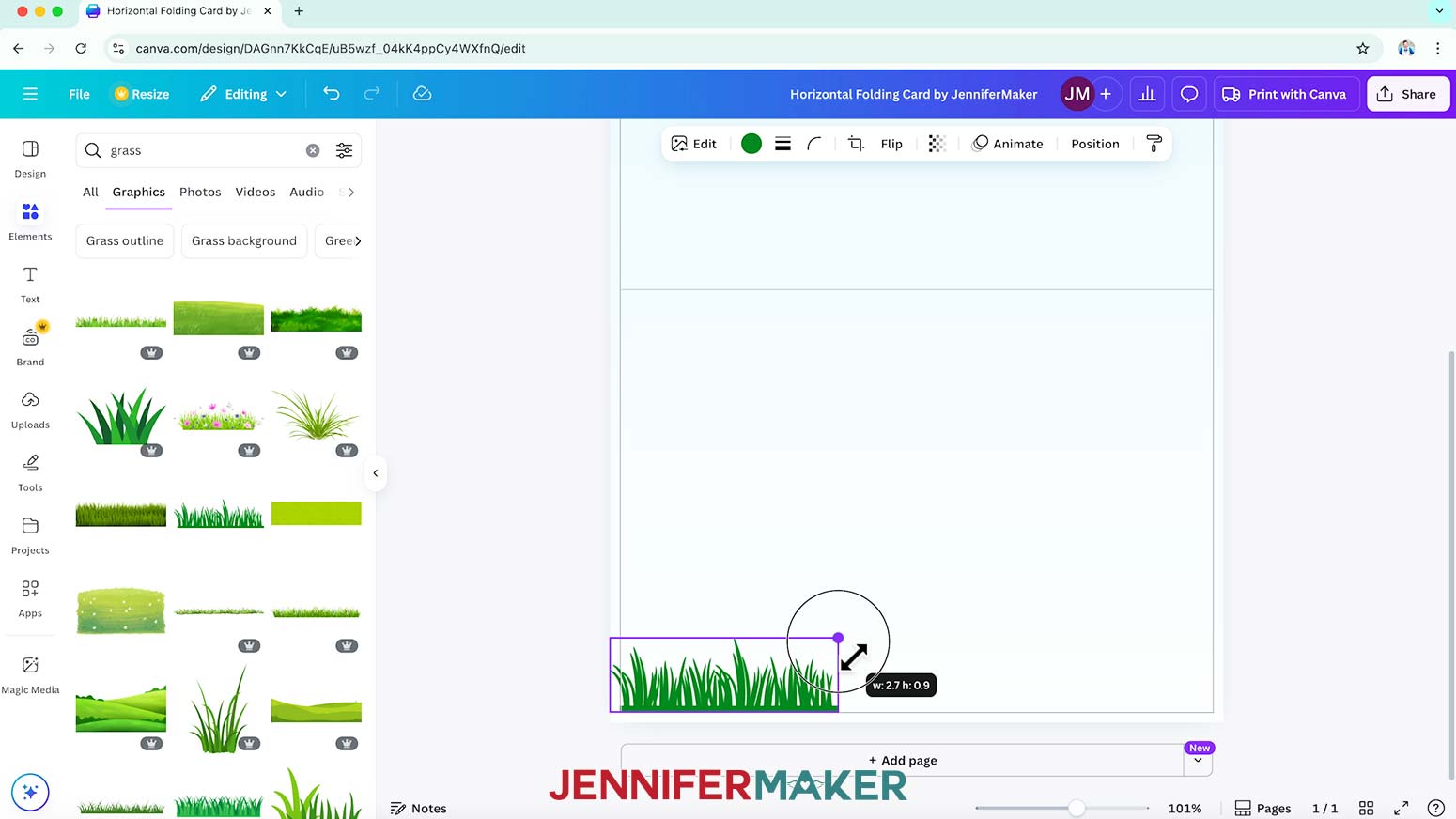 Use the corner to resize the grass element.
