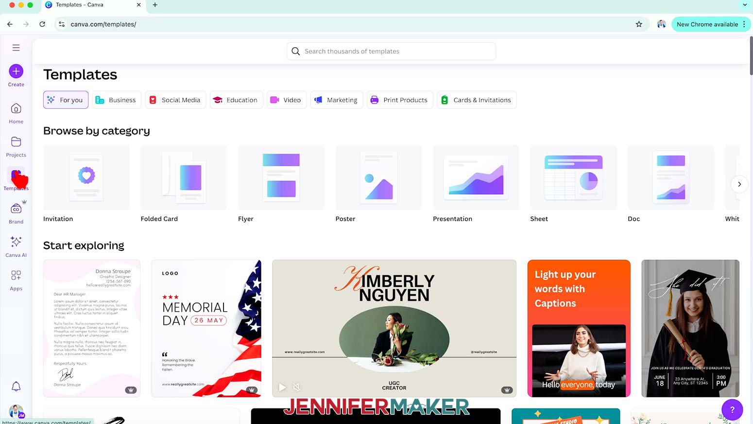 Click on the Templates icon in the Canva website.
