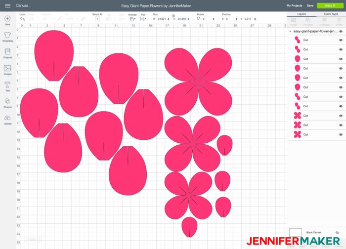 Pink flower petal template in Cricut Design Space