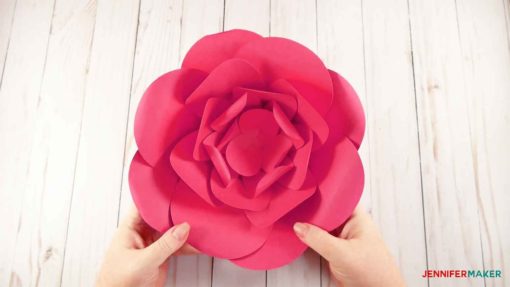 A finished giant paper flower in pink!