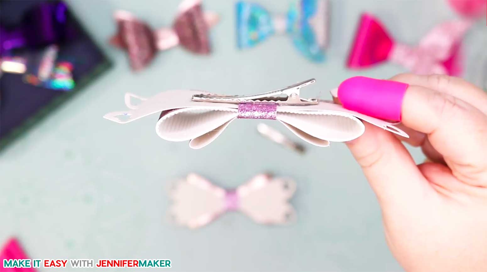 Glue a hair clip to the back of your assembled bow to make hair bows