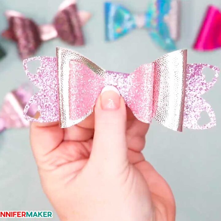 A glitter faux leather heart design on a bow to make hair bows pretty!