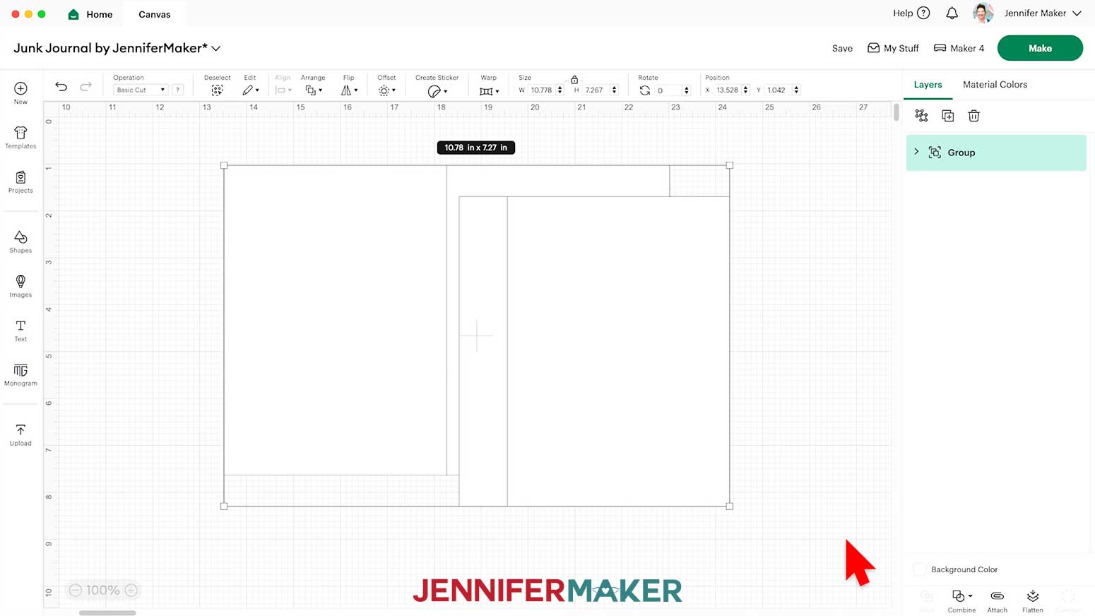 The Junk Journal journal pages are loaded onto the Cricut Design Space Canvas.