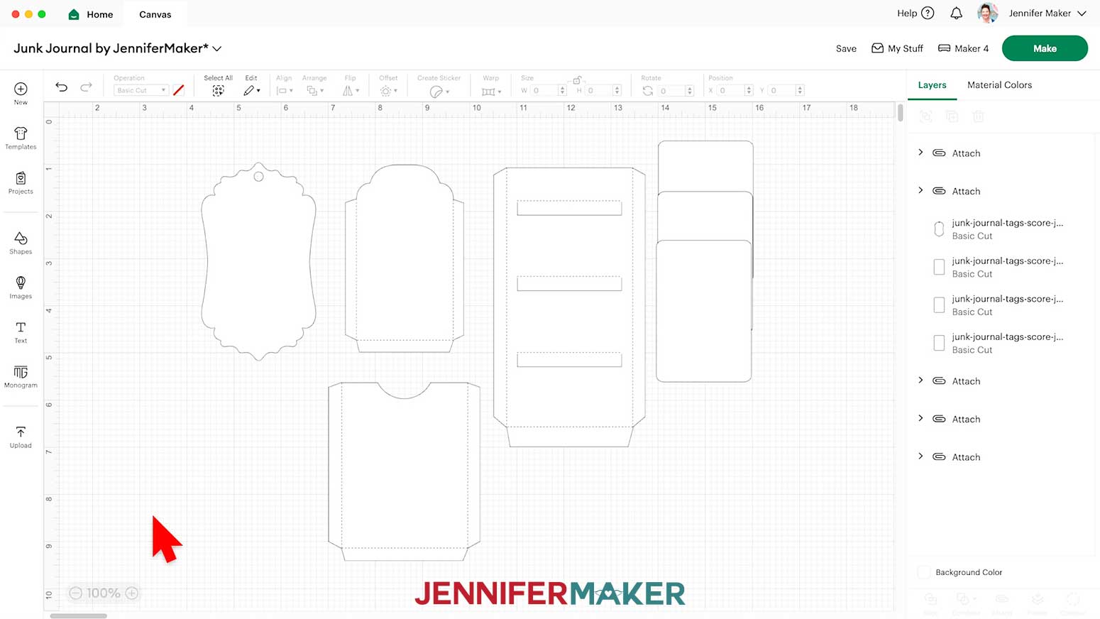 Attach the Junk Journal pocket pieces to the score lines to keep each set together during the scoring and cutting process.
