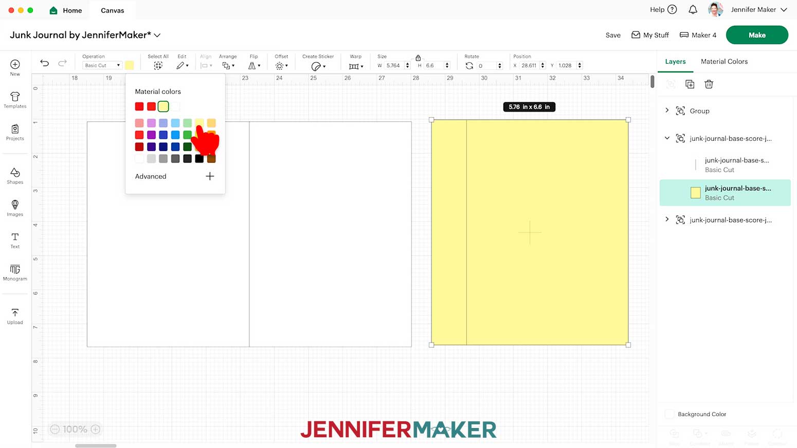 Select the Junk Journal page and choose a color to best match the material color.