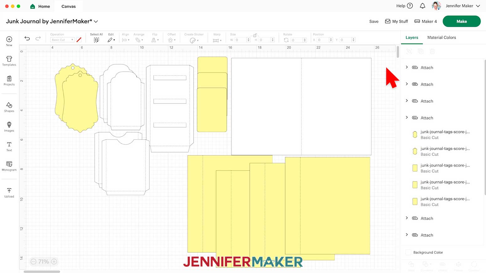 The pieces for the Junk Journal are ready to cut.