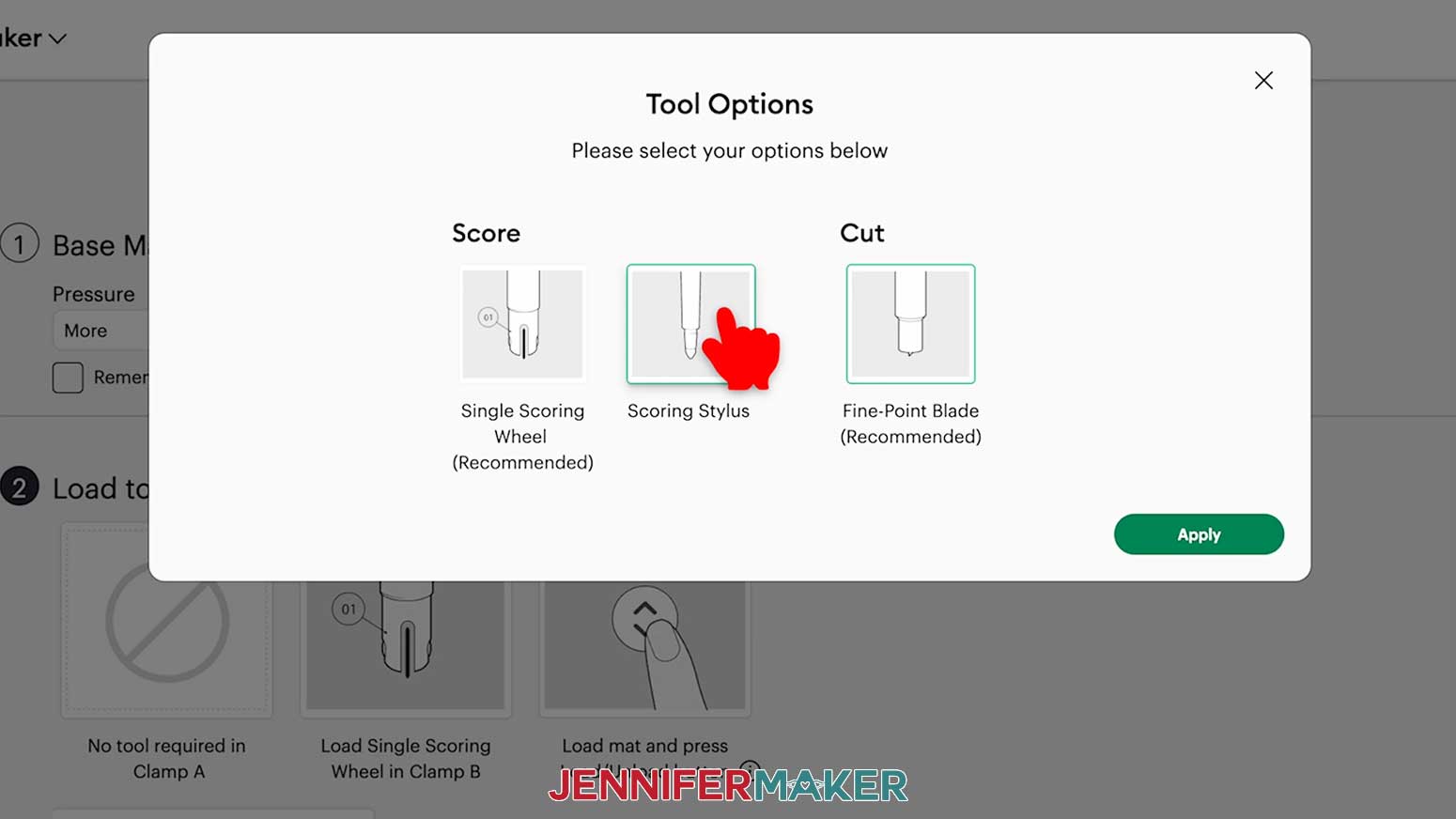 Select the Scoring Stylus on the Tool Options page when preparing to cut the pieces for the Junk Journal.