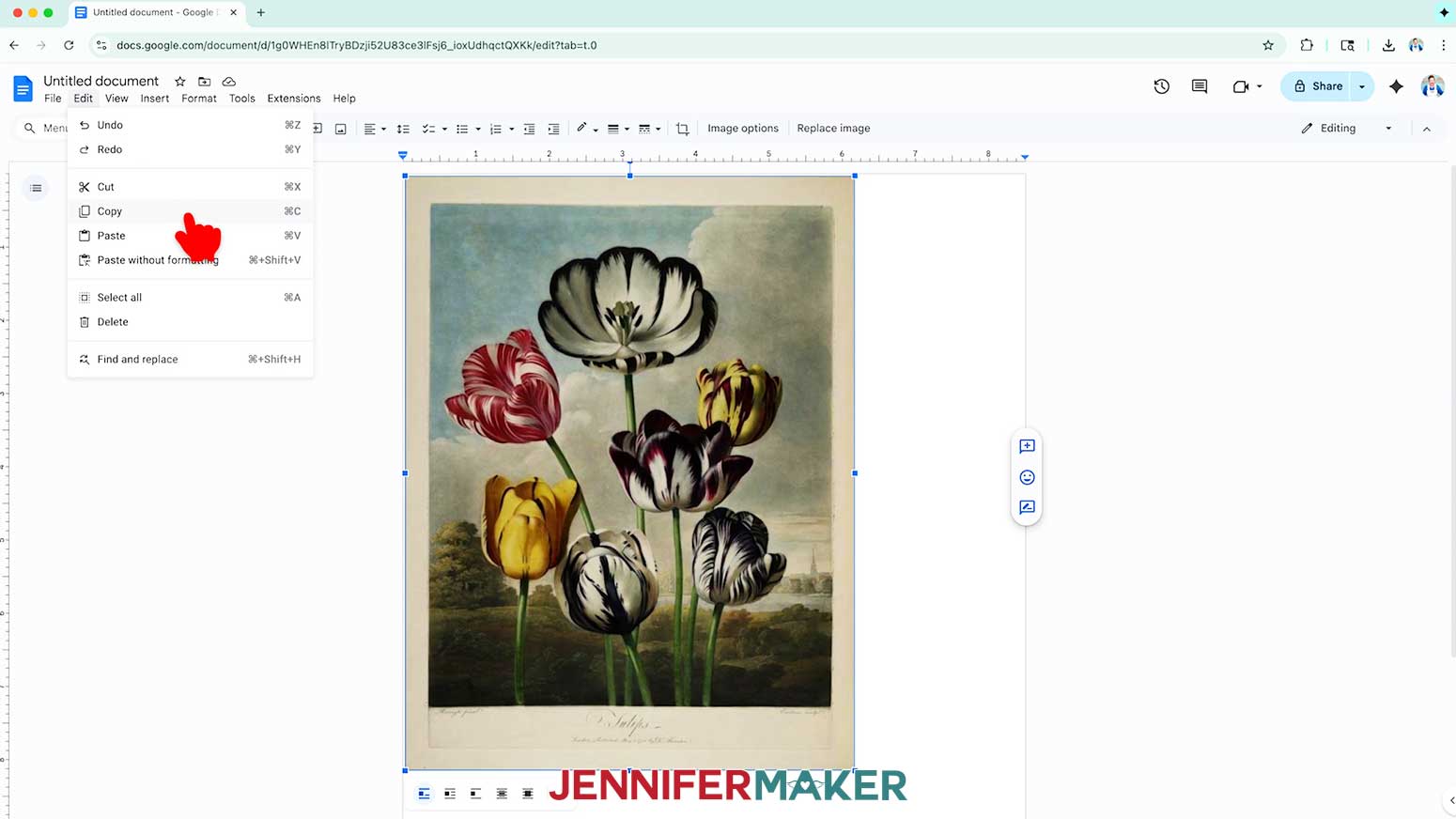 Click Edit, then Copy to add more of the same Junk Journal image to the document.