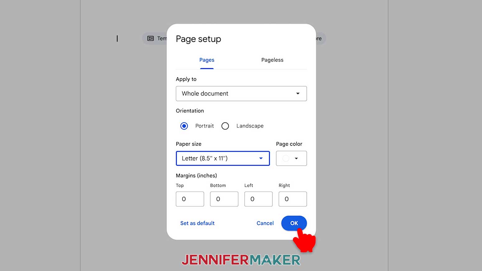 Create a Junk Journal document page that is letter size and has zero size margins.