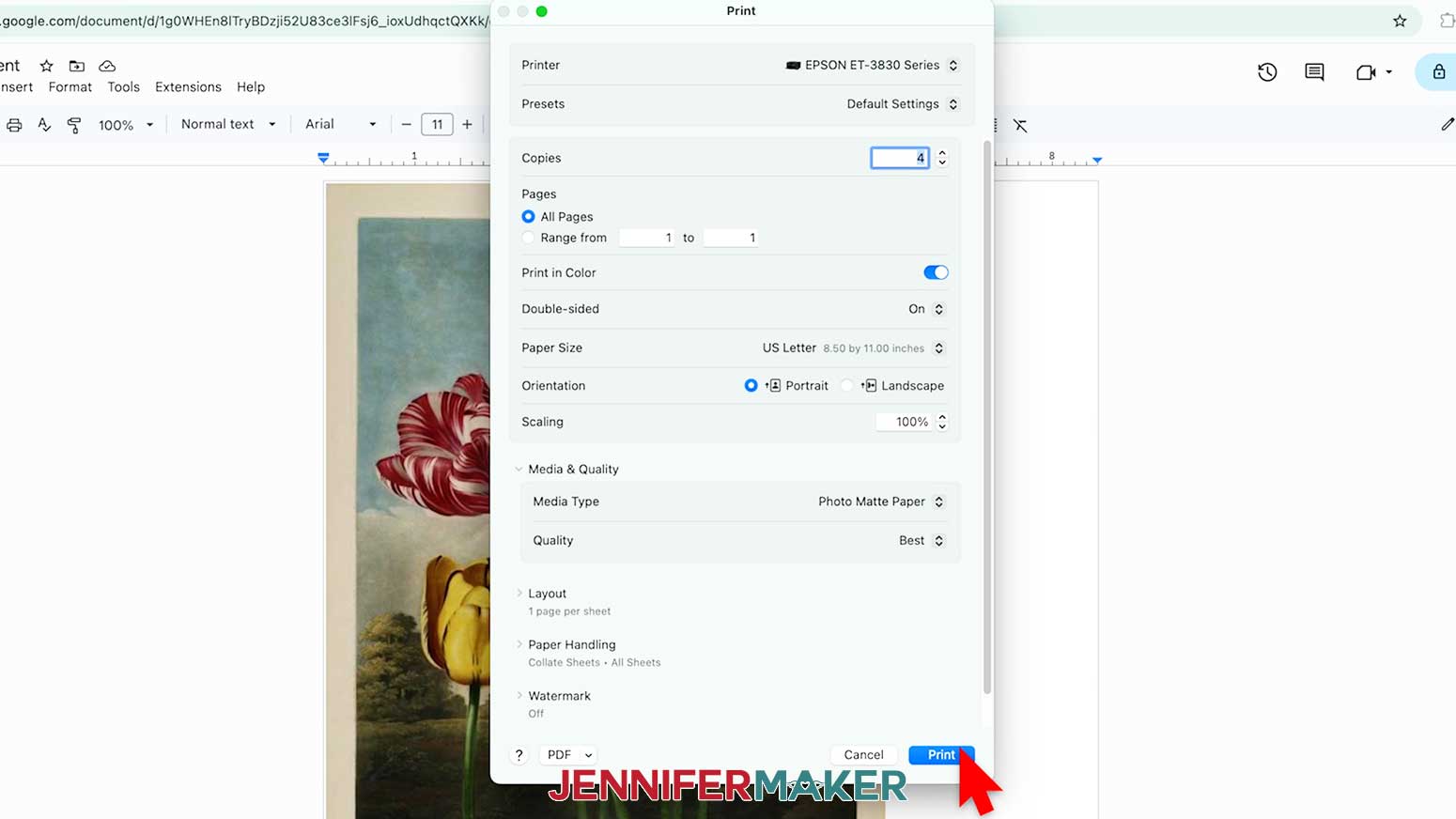 Print the Junk Journal documents with the correct number of copies, correct paper type, and with the best quality.