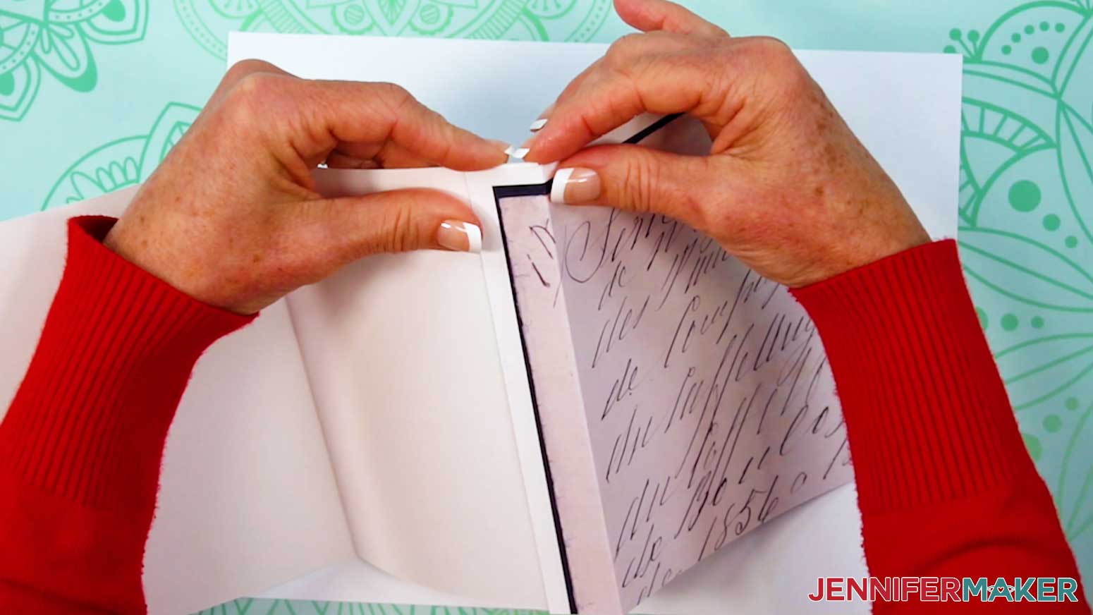 Adhere the mountain fold edge of the printed page for the Junk Journal.