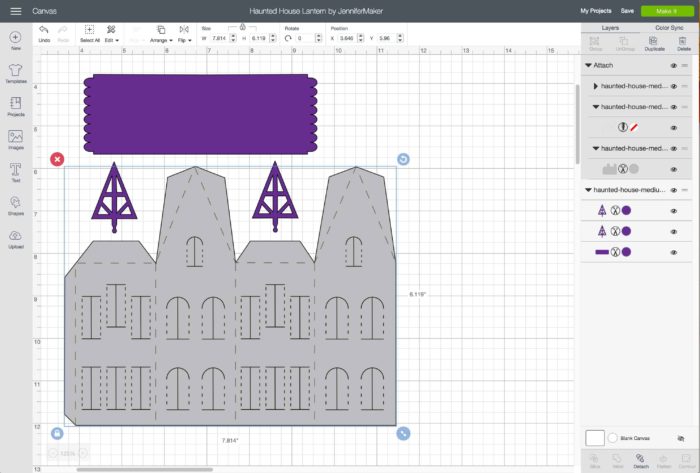 Upload the SVG cut file to Cricut . Design Space to make paper haunted houses and a village