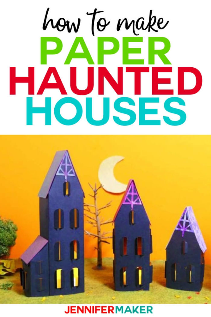 Learn how to make this paper haunted house and turn it into a custom-designed haunted mansion or even an entire village! You can mix-and-match buildings to create your own Halloween creation! #cricut #cricutmade #cricutmaker #cricutexplore #svg #svgfile