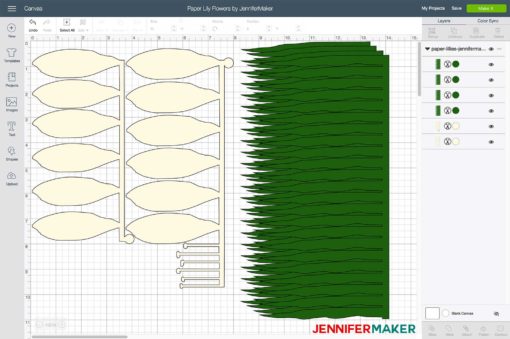 Paper Lily Flower svg file uploaded to Cricut Design Space