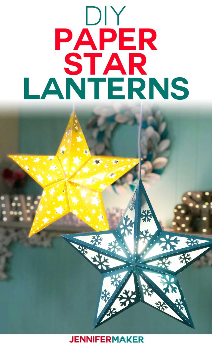 Make Paper Star Lanterns with Cut-Outs and Snowflakes on your Cricut Explore Make with my Free SVG Cut File #homedecor #christmasstar #cricut