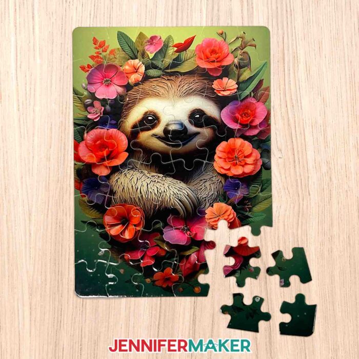 Colorful picture puzzle featuring a sloth.