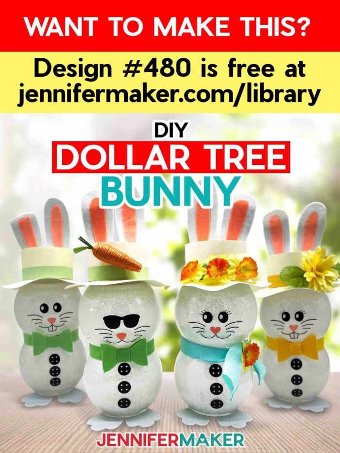 Adorable DIY bunny craft made from cardstock, felt, vinyl, and glass bowls from the dollar store! Get a free design file to make JenniferMaker's light-up Dollar Tree Bunny for Spring!