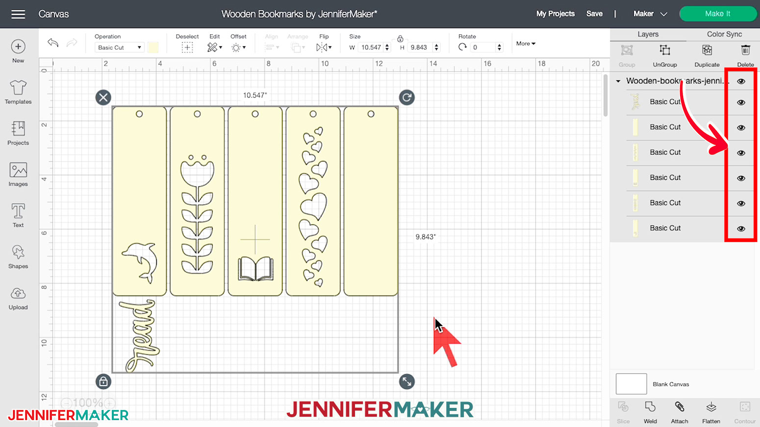 Hiding layers in Cricut Design Space when making wooden bookmarks