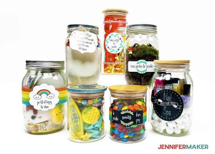Mason Jar Gift Ideas for Kids and Adults, Food and Non-Food, with Cricut Writeable Labels