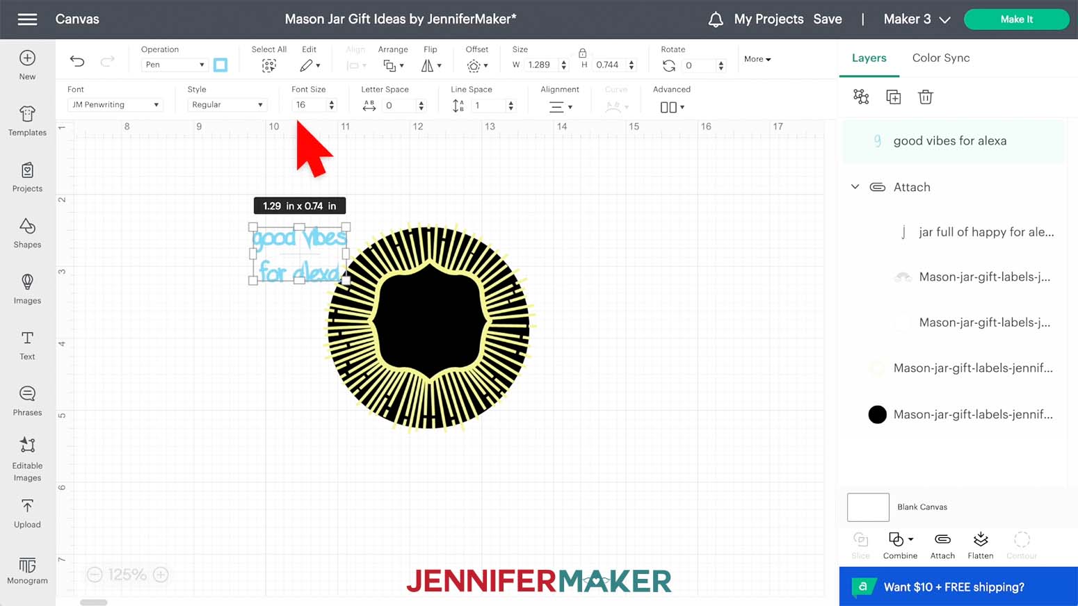 change font size in design space