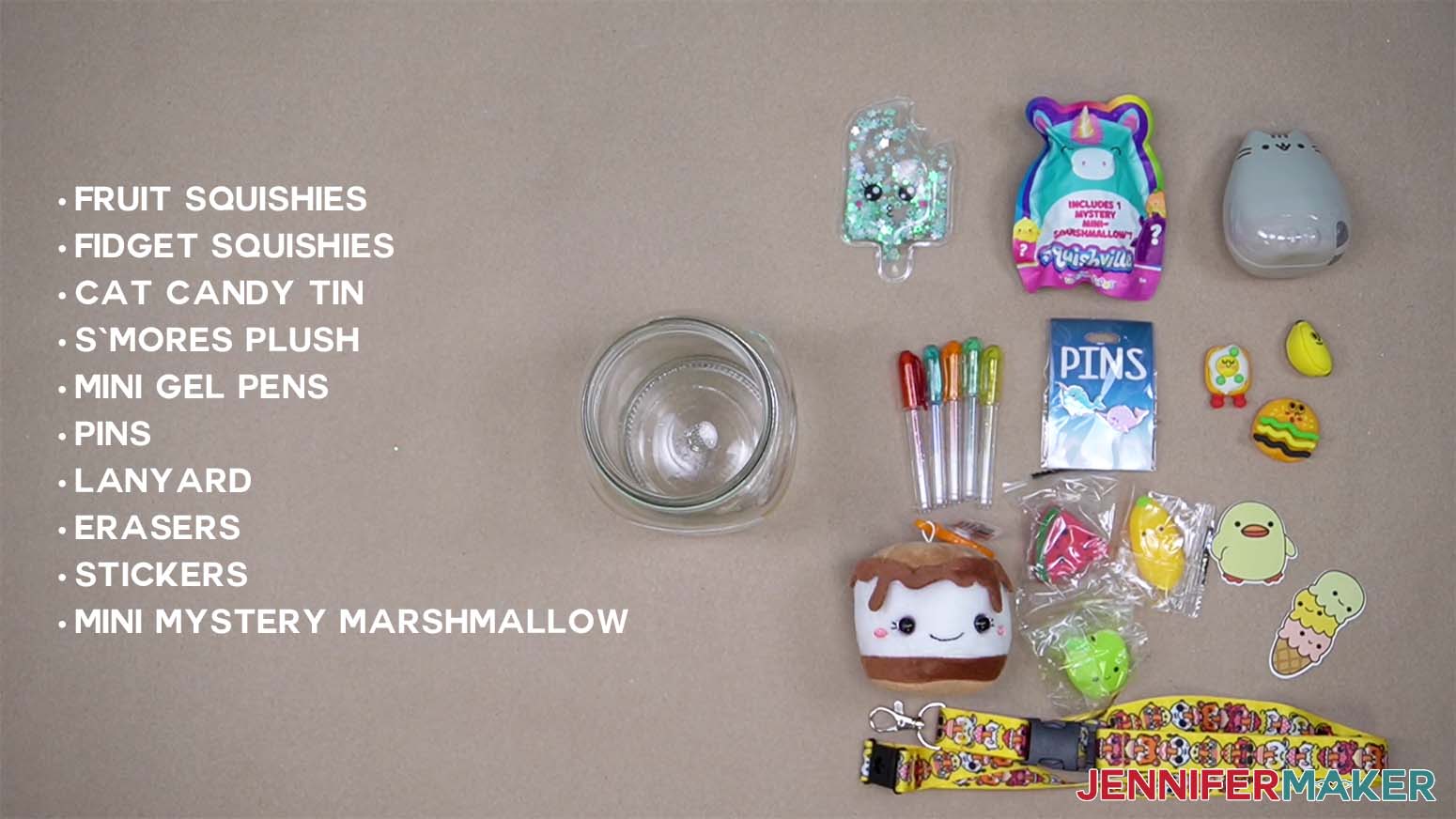 kawaii themed mason jar contents