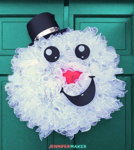 How to make a Mesh Snowman Wreath Tutorial | Curly Mesh Snowman | DIY Snowman Hat and Free SVG Cut Files and PDF Pattern