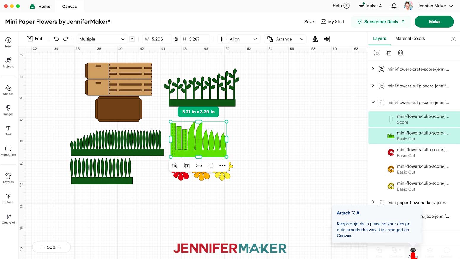 Select the score lines and the leaves layers and click the Attach icon at the bottom of the layers panel.