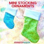 Make Mini Stocking Ornaments with Loops with a free pattern and SVG cut file — includes a lining and functional cuff! #sewing #cricut #christmas